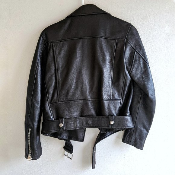 Acne Mock Black Leather Biker Jacket - Picture 3 of 8